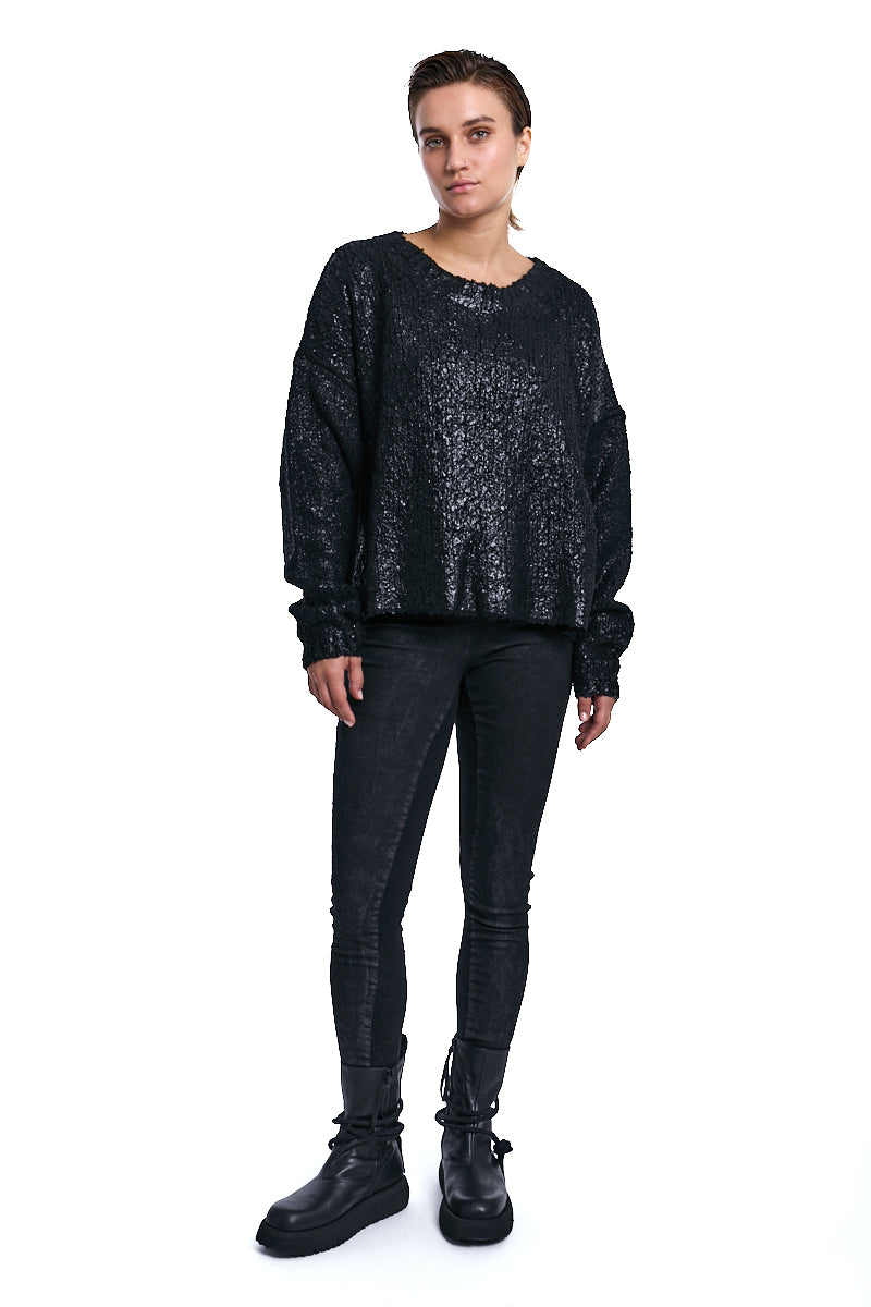 SWEATER OVER KNITTED BOUCLE COATED BLACK