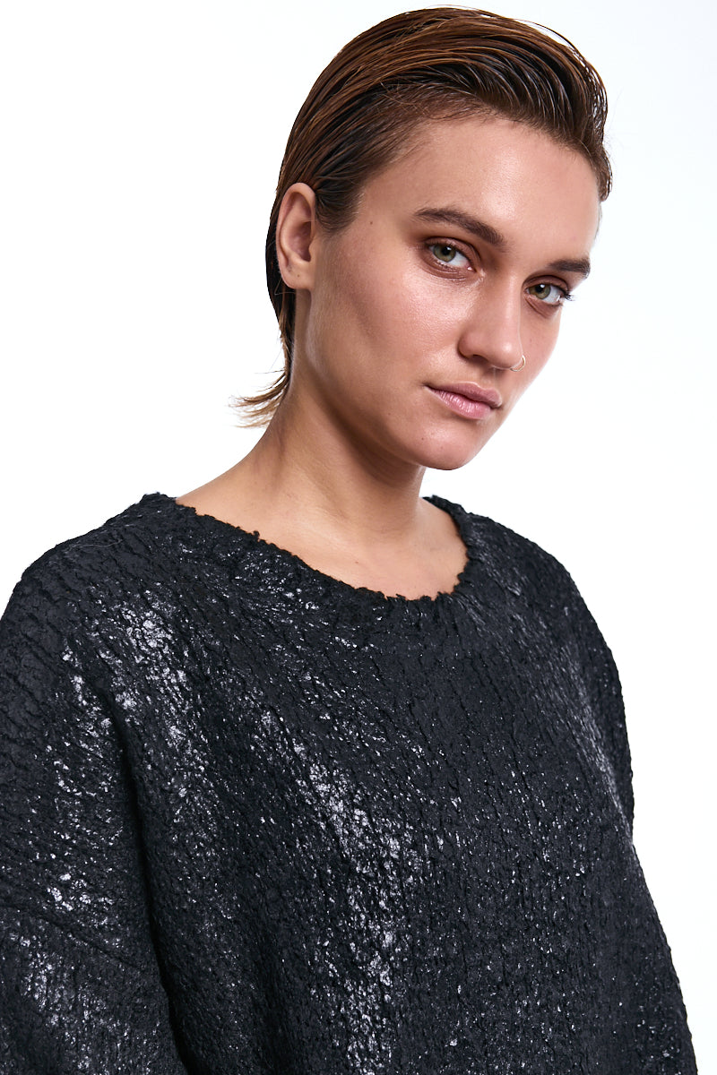 SWEATER OVER KNITTED BOUCLE COATED BLACK