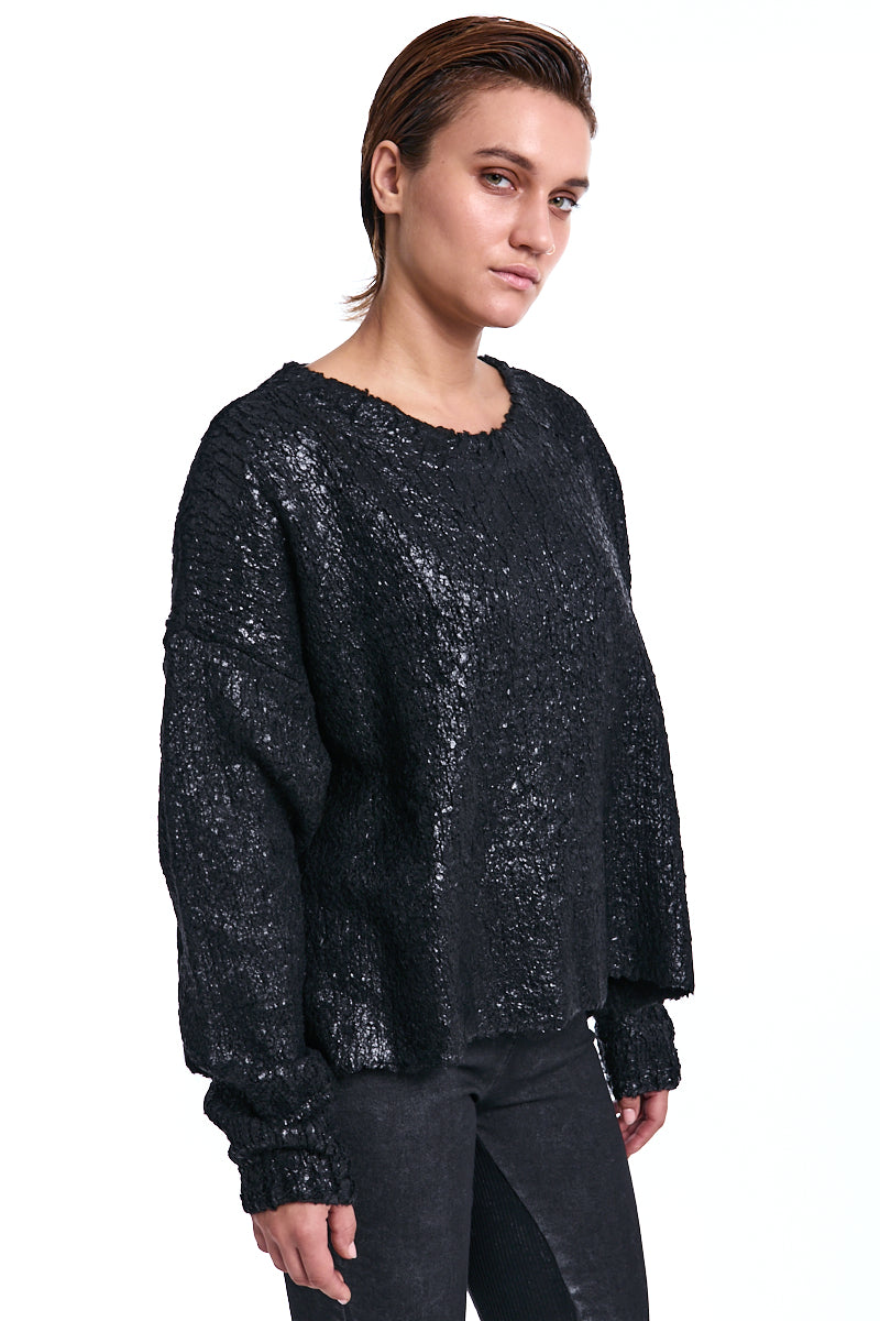 SWEATER OVER KNITTED BOUCLE COATED BLACK