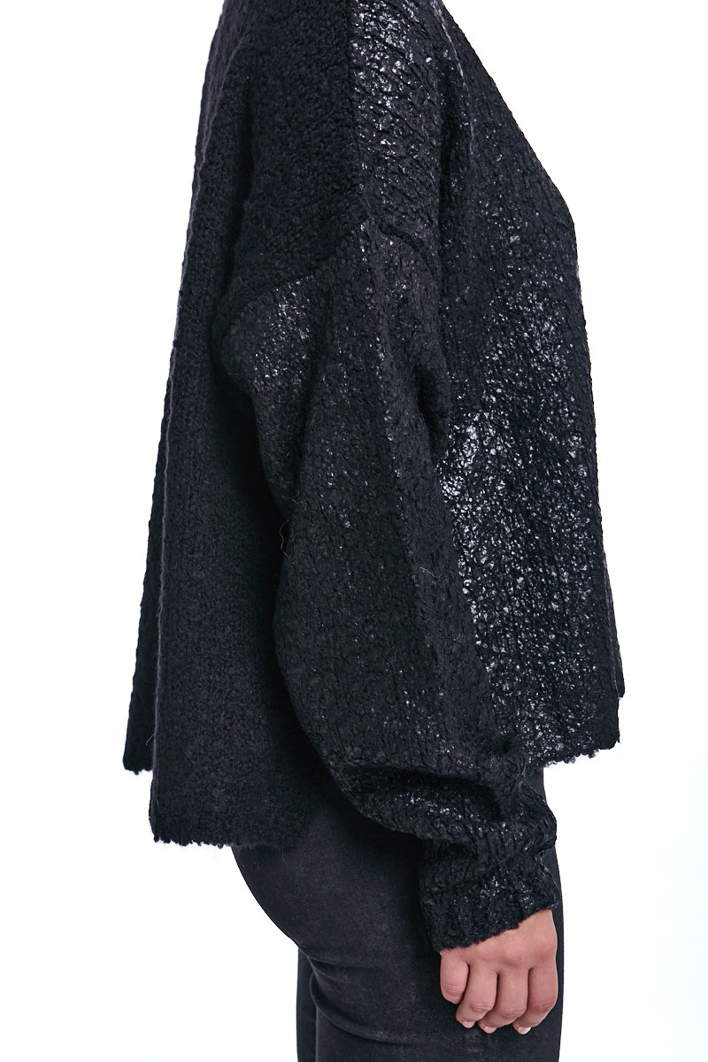 SWEATER OVER KNITTED BOUCLE COATED BLACK