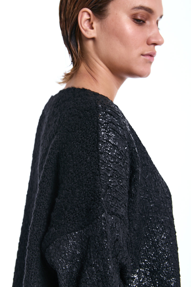 SWEATER OVER KNITTED BOUCLE COATED BLACK