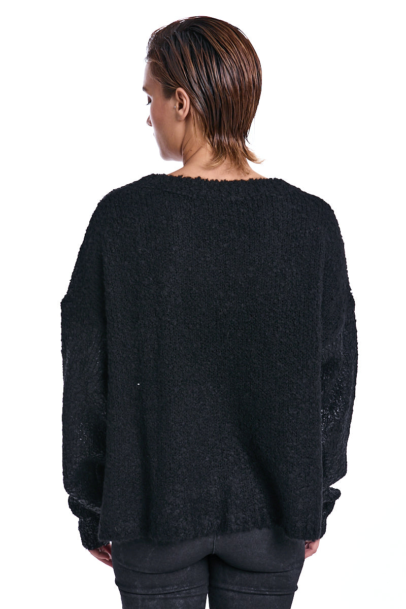 SWEATER OVER KNITTED BOUCLE COATED BLACK