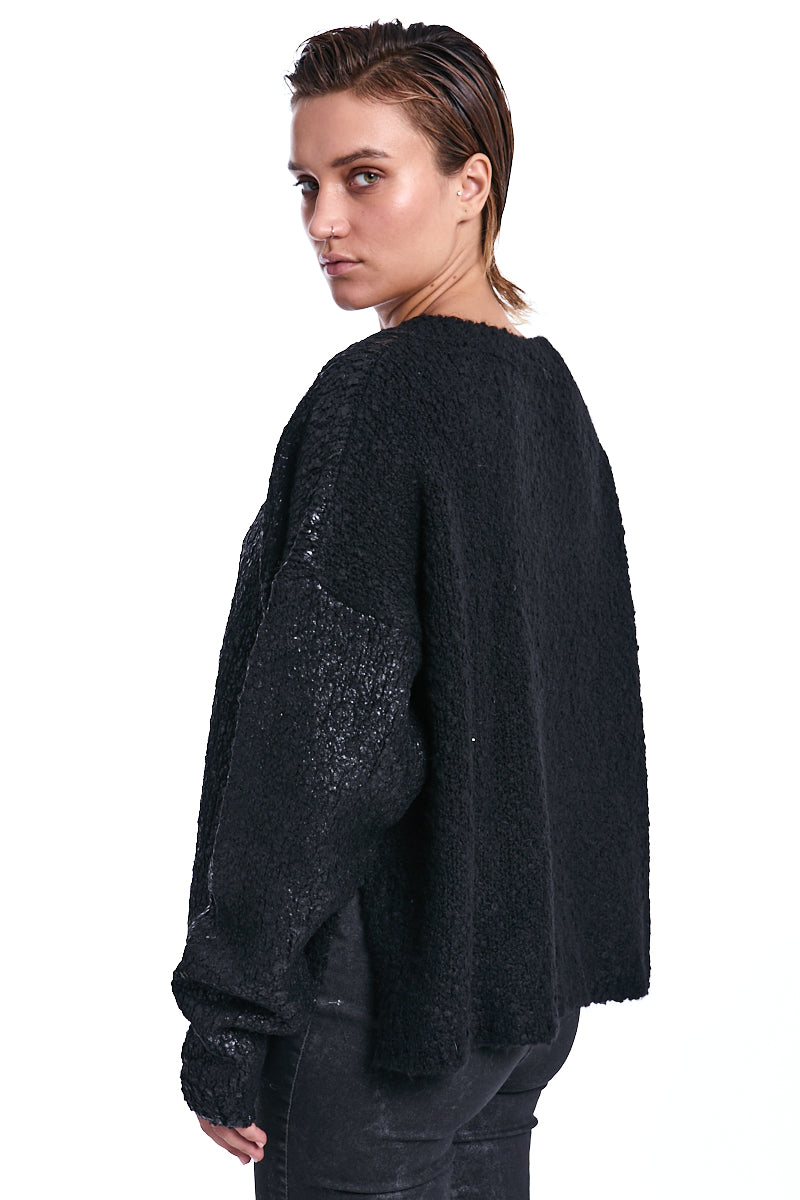 SWEATER OVER KNITTED BOUCLE COATED BLACK