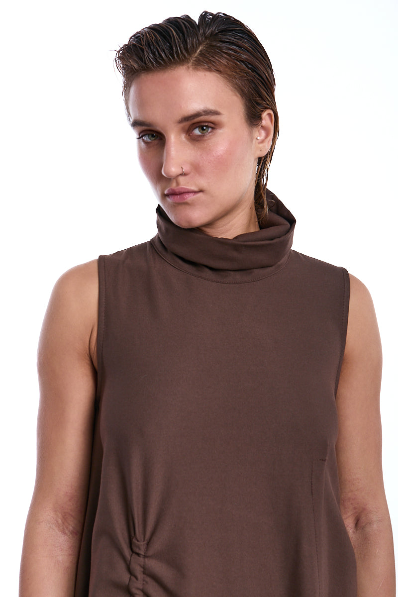 BROWN SLEEVELESS OVERSIZED DRESS