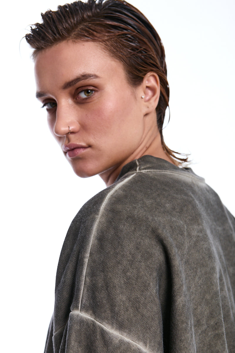 COLD BEIGE DOUBLED OVER CROP FLEECE SWEATER