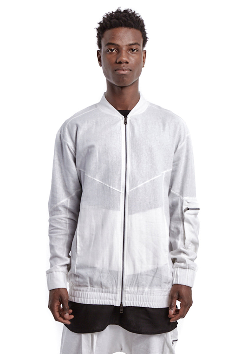 WHITE LINEN BOMBER JACKET