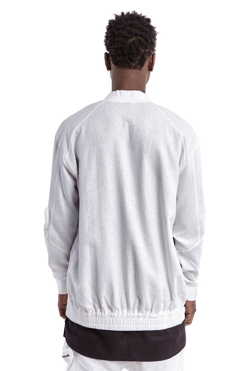 WHITE LINEN BOMBER JACKET
