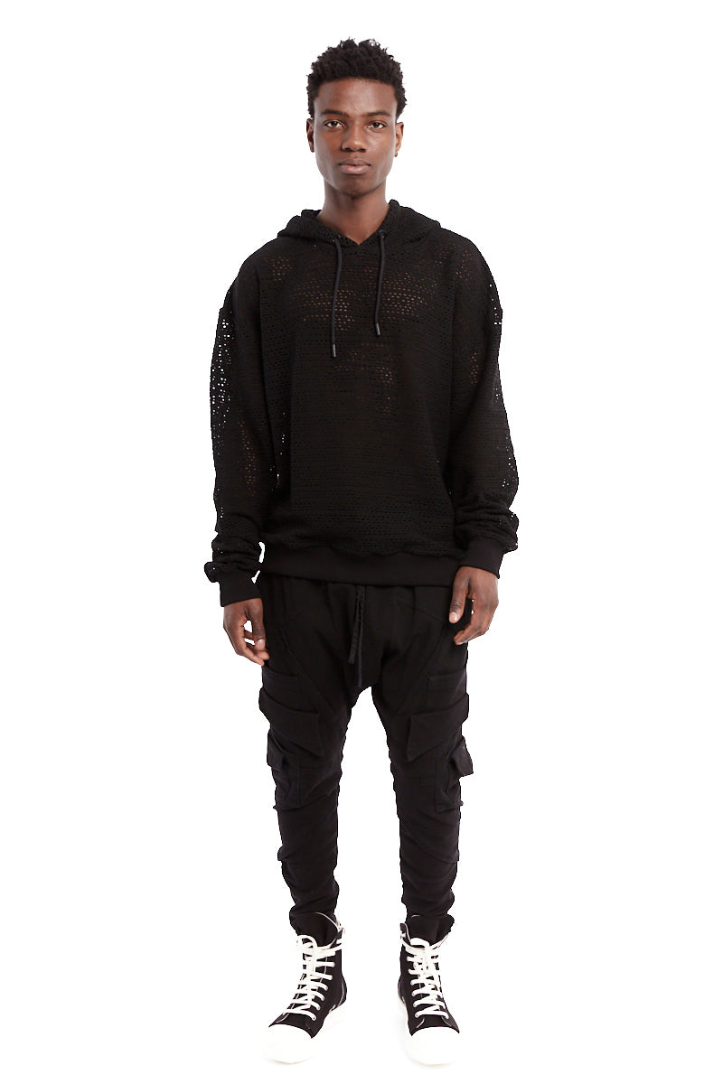 BLACK NET HOODED TOP