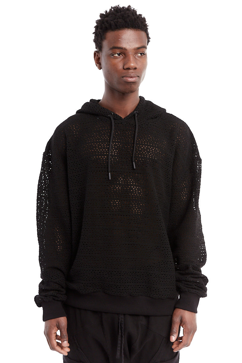 BLACK NET HOODED TOP