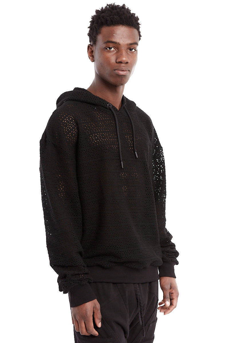 BLACK NET HOODED TOP
