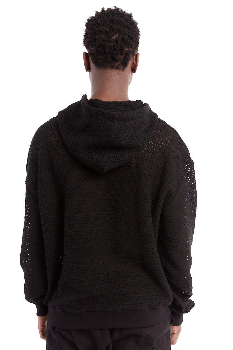 BLACK NET HOODED TOP