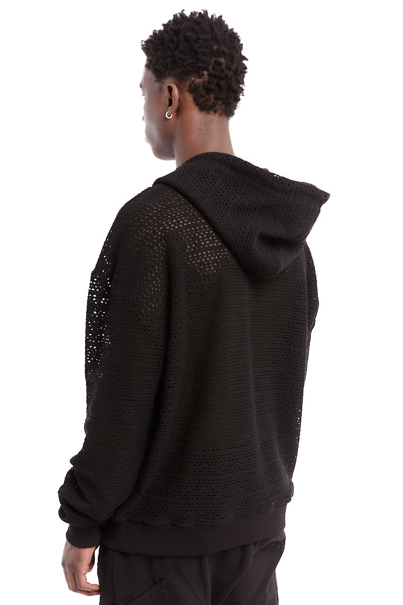 BLACK NET HOODED TOP