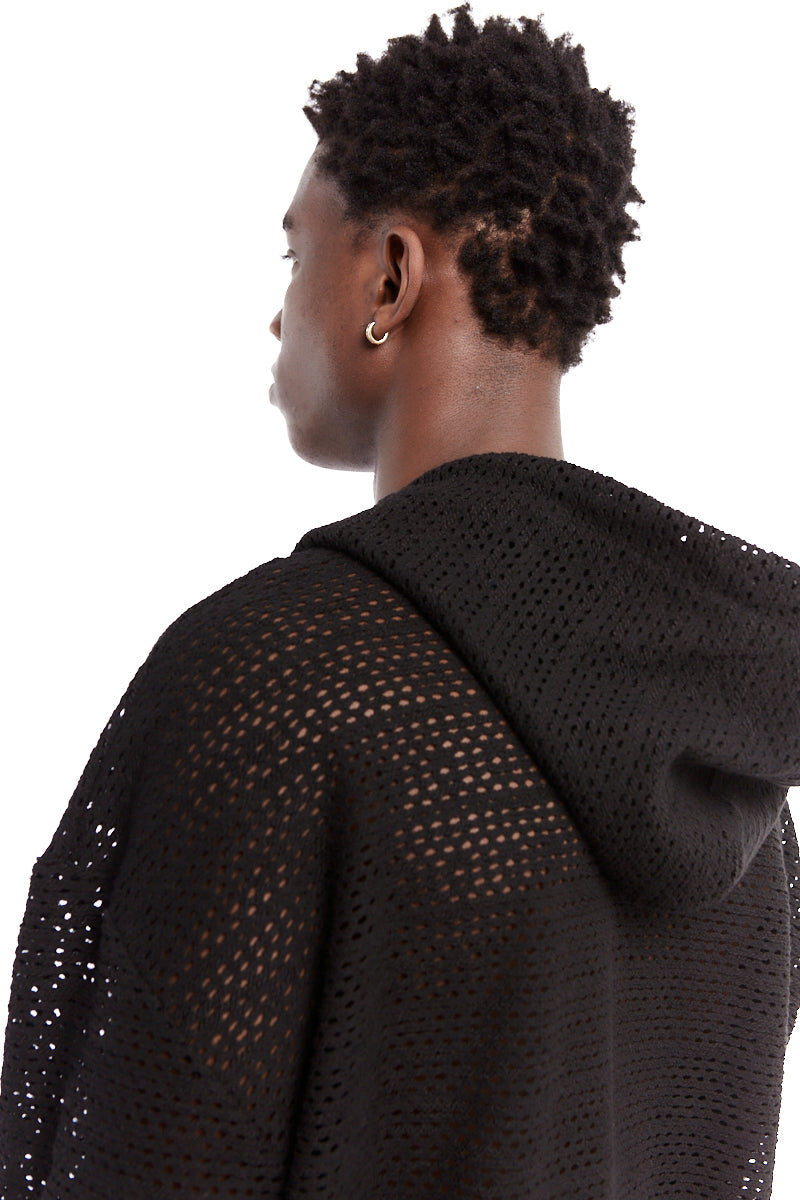 BLACK NET HOODED TOP