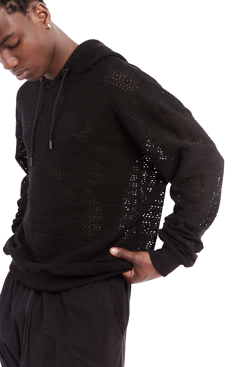 BLACK NET HOODED TOP