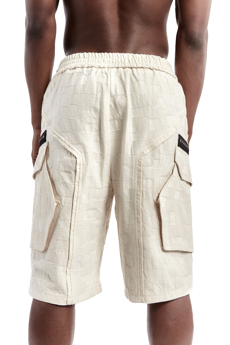 ECRU TEXTURED DOUBLE ZIP SHORTS