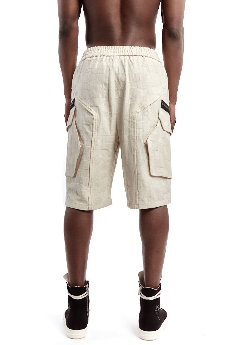 ECRU TEXTURED DOUBLE ZIP SHORTS