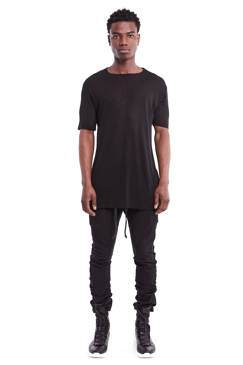 BLACK LINEN BLEND TEE