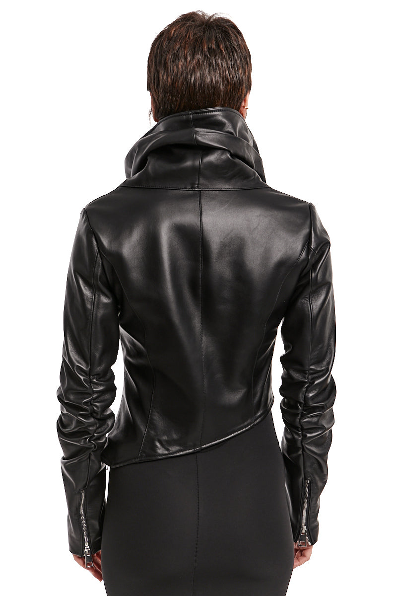 ASYMMETRIC ZIPPED LEATHER JACKET