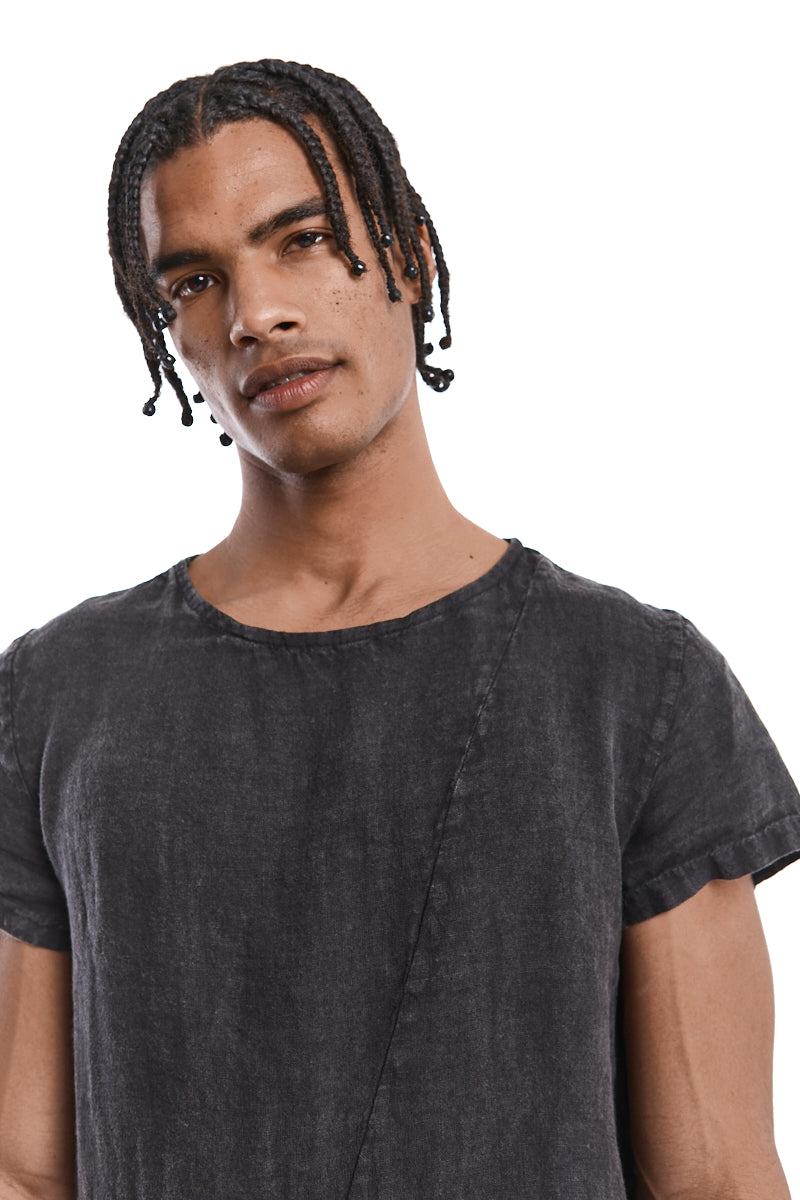 GREY COLD DYED LINEN TEE