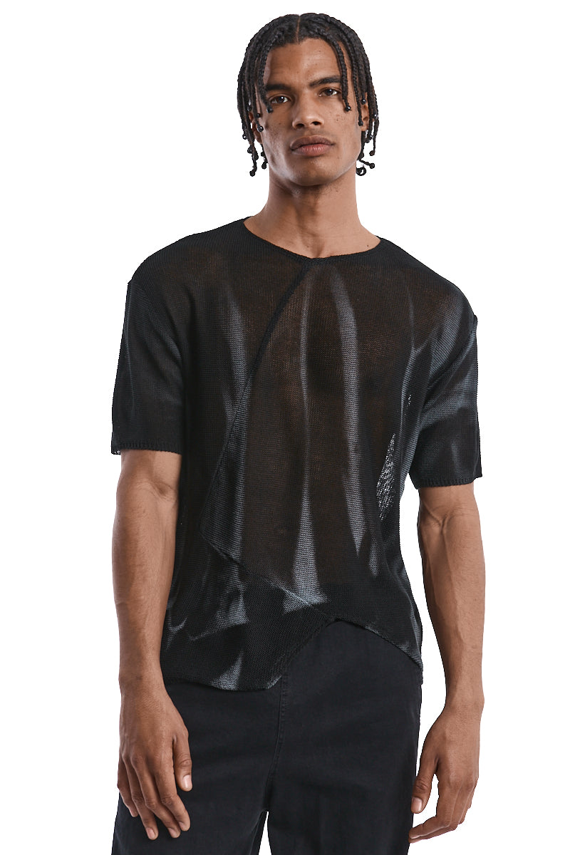 BLACK SPRAYED ASYMMETRIC KNITTED TOP