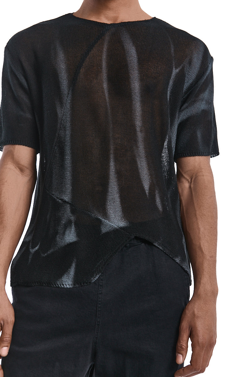 BLACK SPRAYED ASYMMETRIC KNITTED TOP