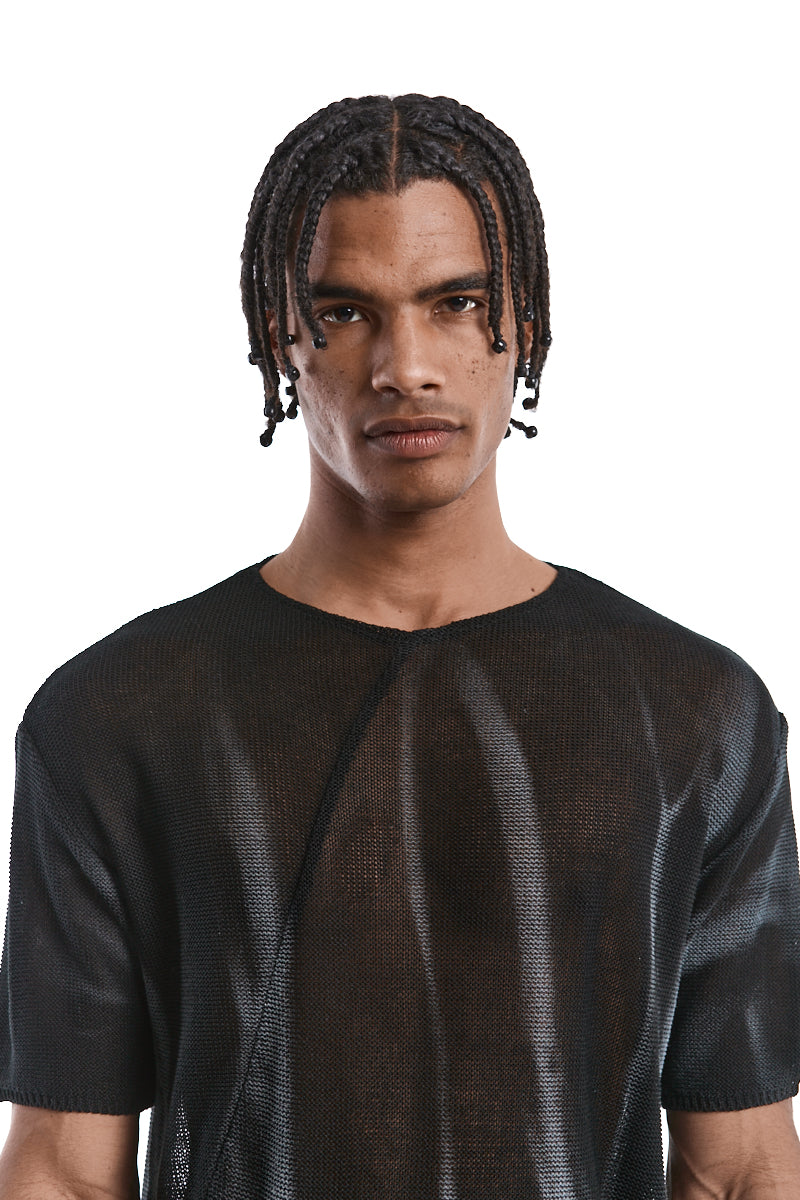 BLACK SPRAYED ASYMMETRIC KNITTED TOP