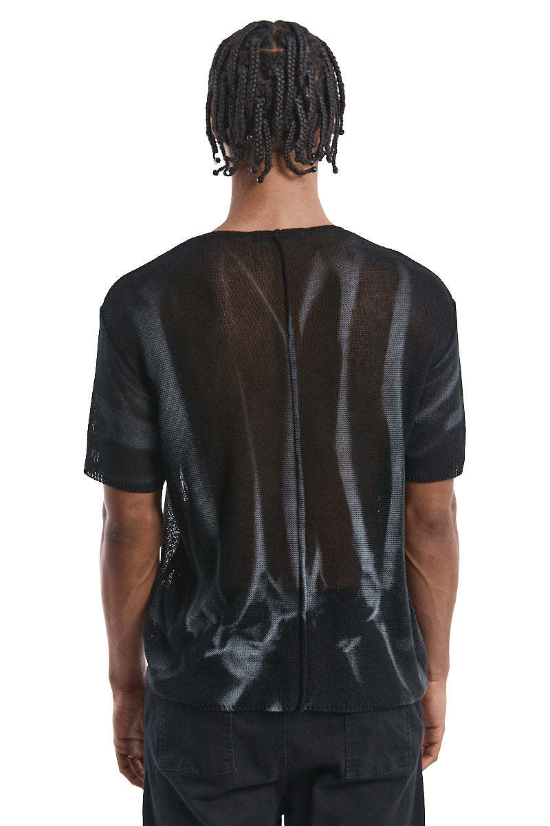 BLACK SPRAYED ASYMMETRIC KNITTED TOP