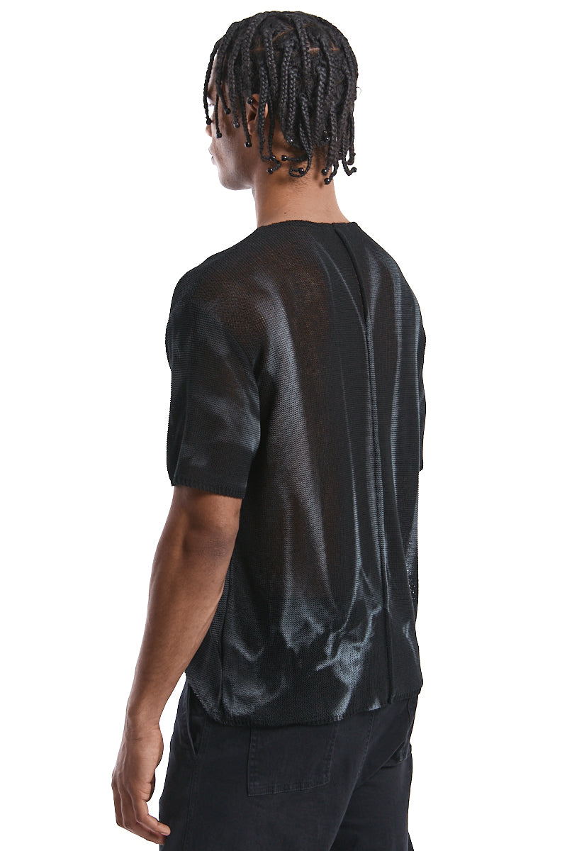 BLACK SPRAYED ASYMMETRIC KNITTED TOP