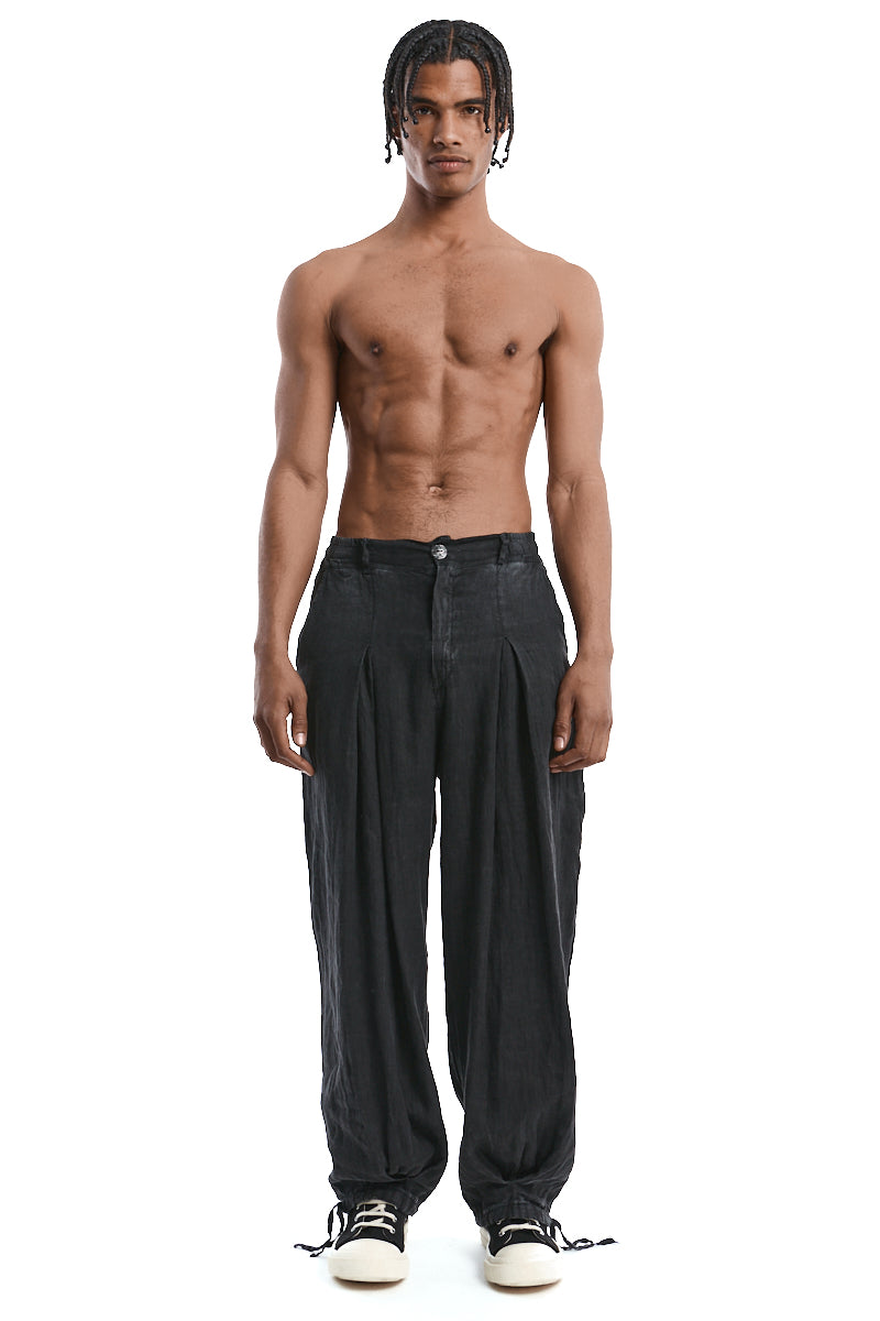 GREY COLD DYED WIDE LINEN PANTS