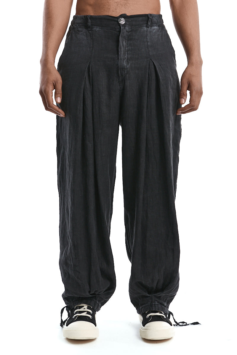 GREY COLD DYED WIDE LINEN PANTS