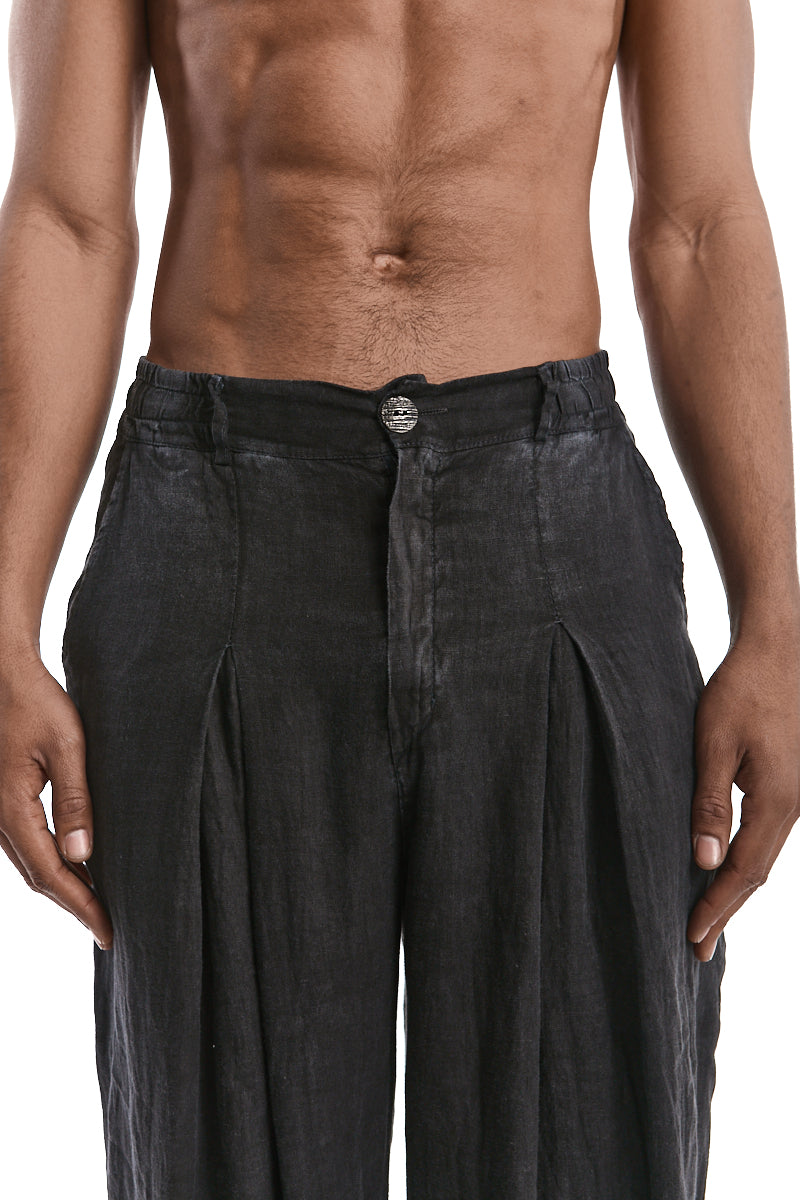 GREY COLD DYED WIDE LINEN PANTS