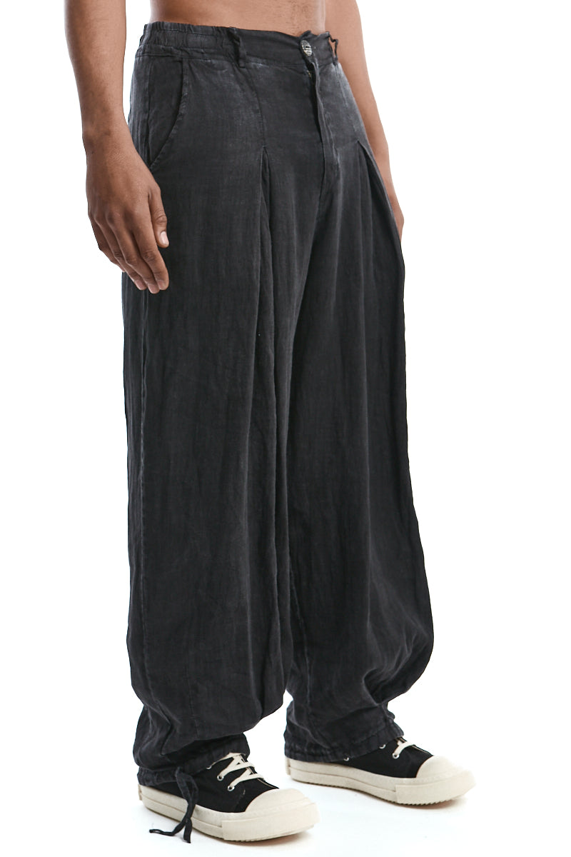 GREY COLD DYED WIDE LINEN PANTS