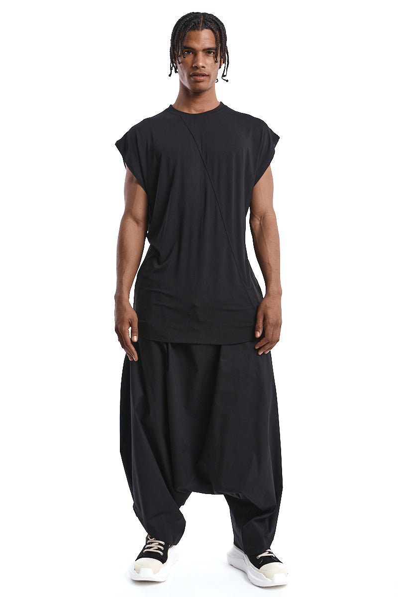 BLACK OVER SLEEVES LESS TOP