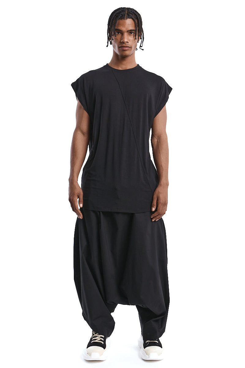 BLACK OVER SLEEVES LESS TOP