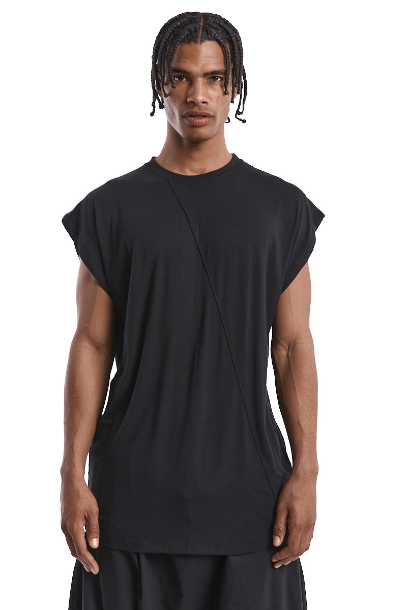 BLACK OVER SLEEVES LESS TOP