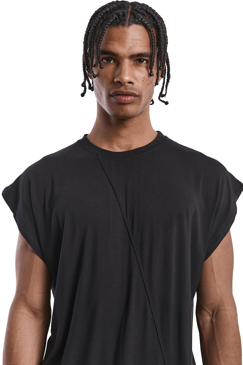 BLACK OVER SLEEVES LESS TOP