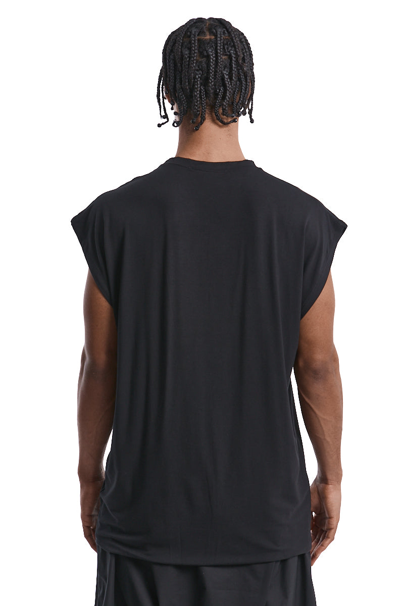 BLACK OVER SLEEVES LESS TOP