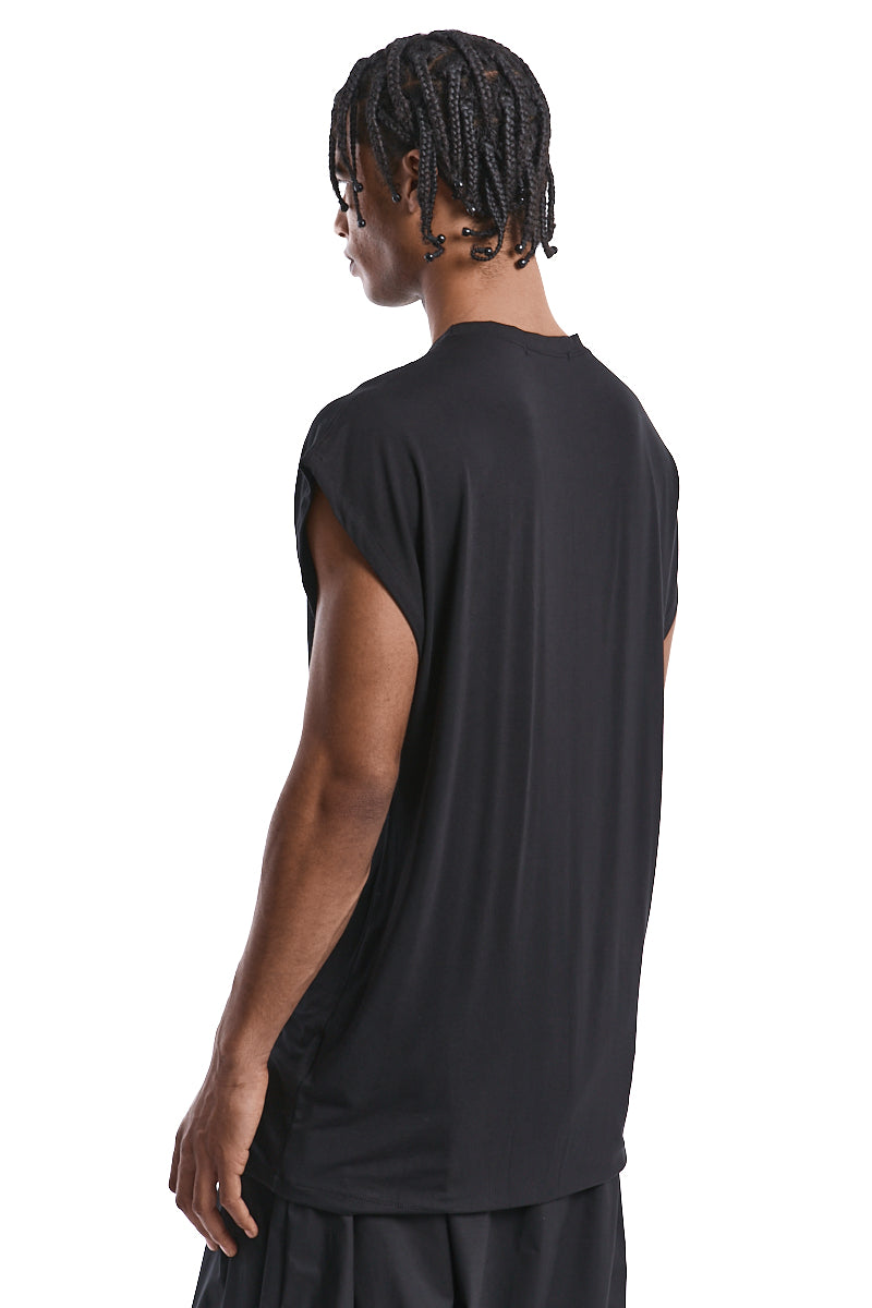 BLACK OVER SLEEVES LESS TOP