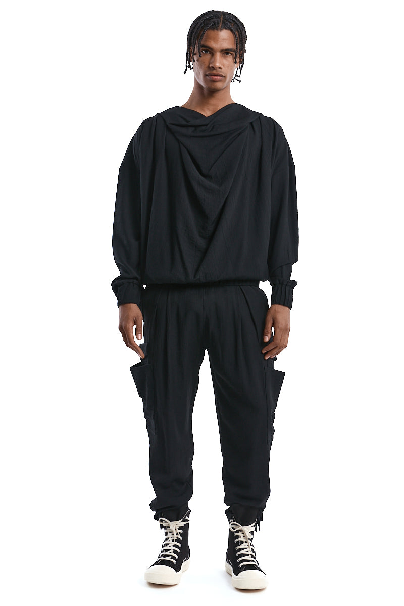 BLACK OVERSIZED EMBOSSED VISCOSE SWEATER