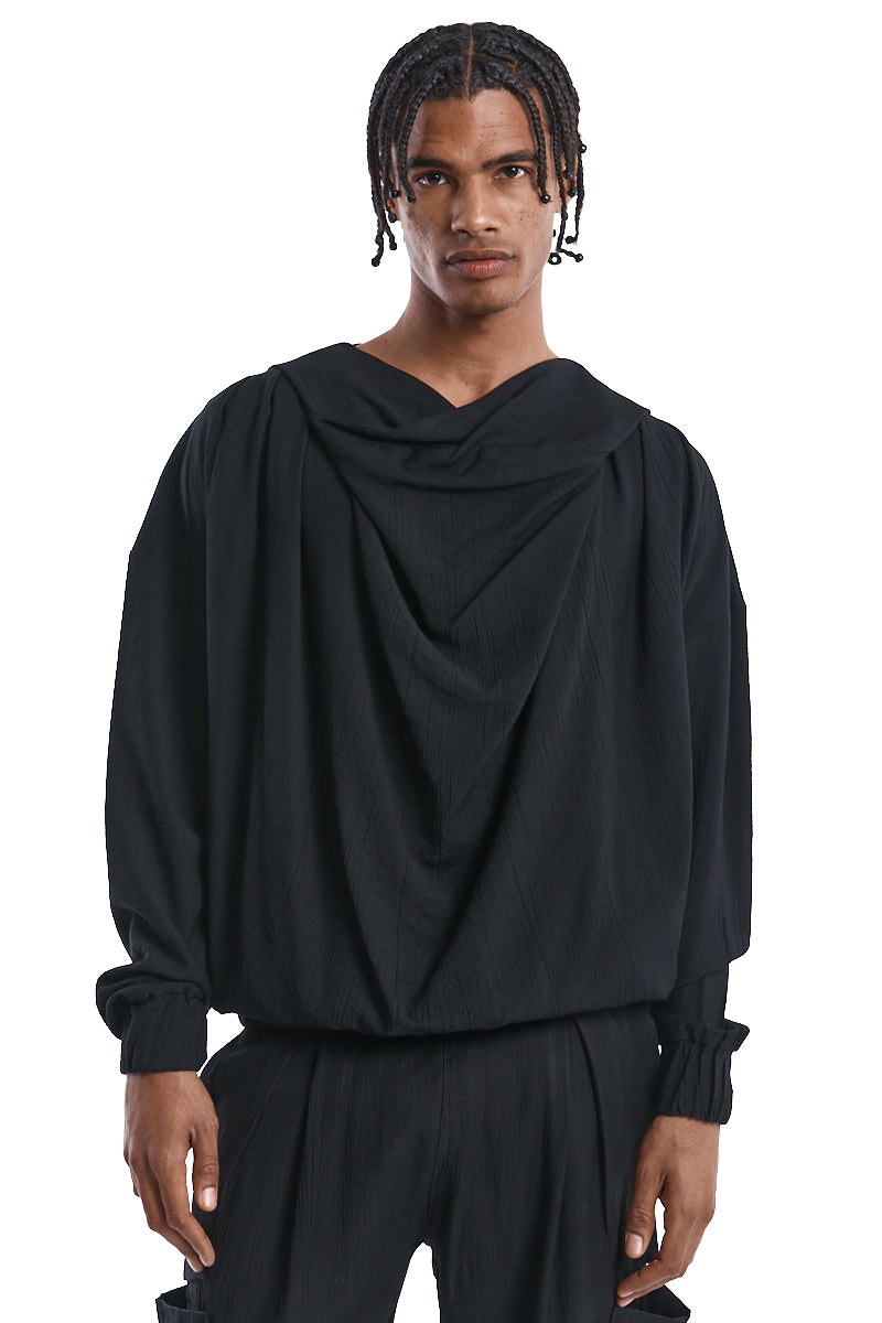 BLACK OVERSIZED EMBOSSED VISCOSE SWEATER