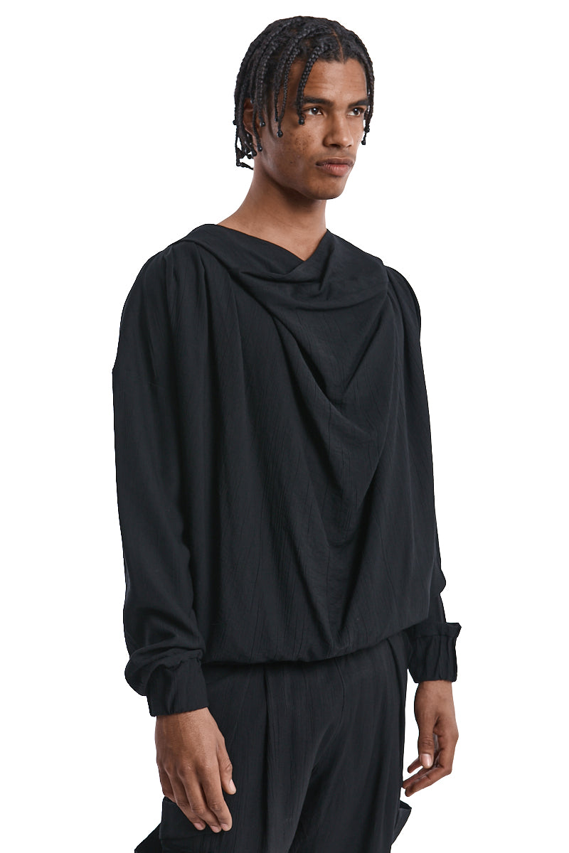 BLACK OVERSIZED EMBOSSED VISCOSE SWEATER