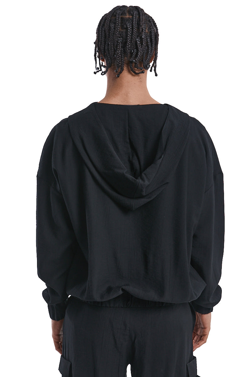 BLACK OVERSIZED EMBOSSED VISCOSE SWEATER