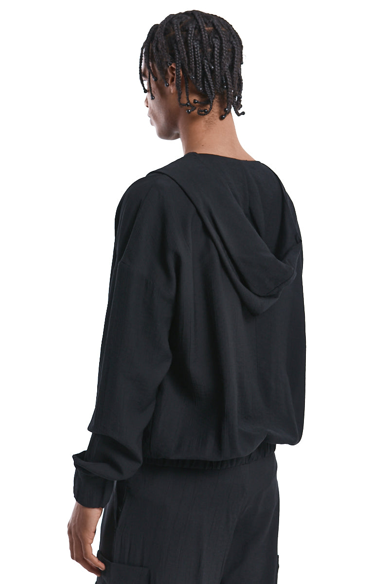 BLACK OVERSIZED EMBOSSED VISCOSE SWEATER