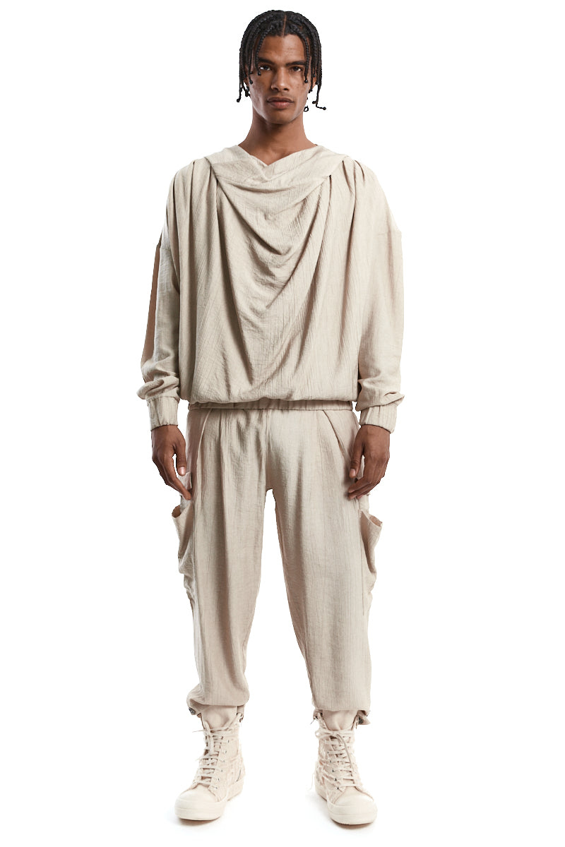 BEIGE OVERSIZED EMBOSSED VISCOSE SWEATER