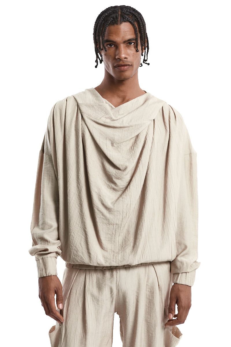 BEIGE OVERSIZED EMBOSSED VISCOSE SWEATER