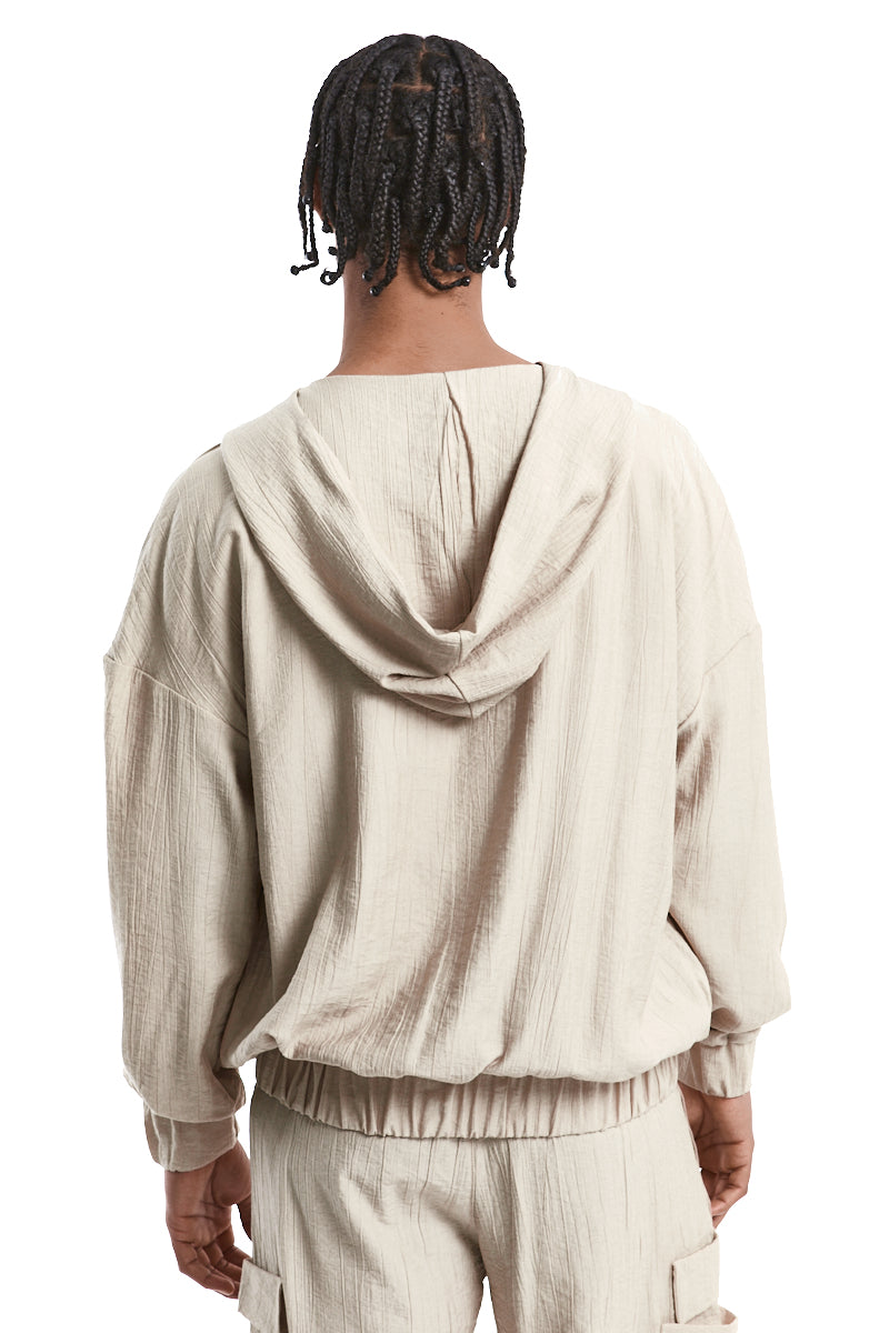 BEIGE OVERSIZED EMBOSSED VISCOSE SWEATER