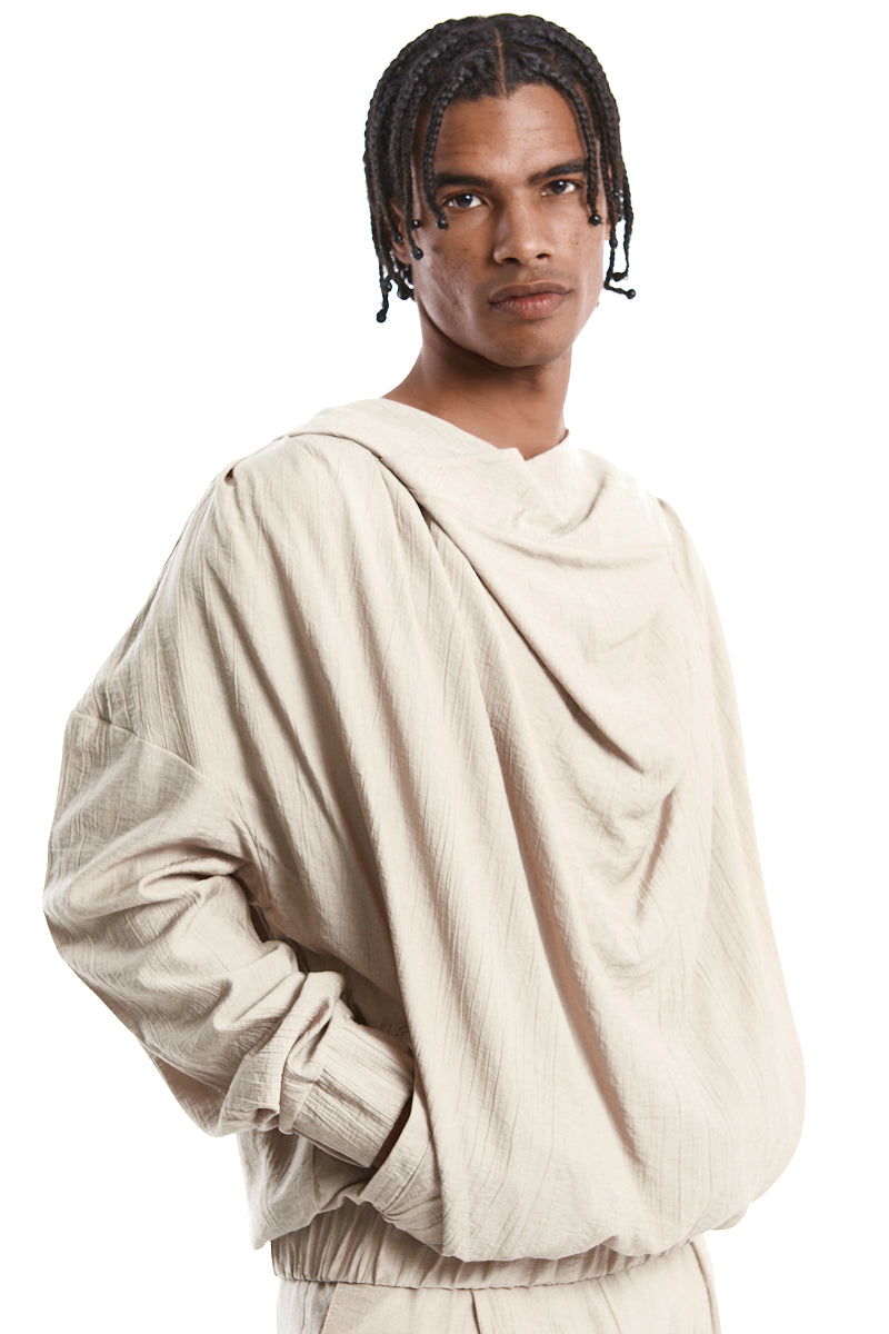 BEIGE OVERSIZED EMBOSSED VISCOSE SWEATER