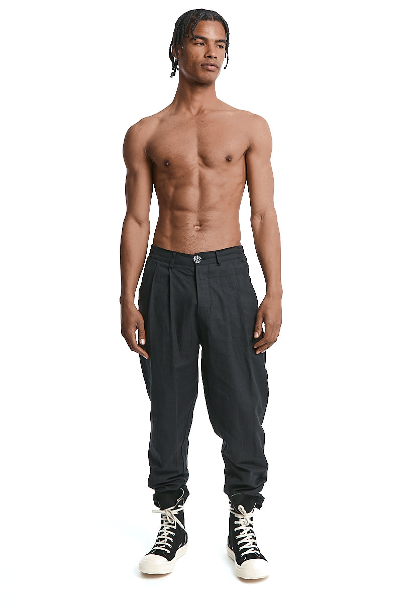 REGULAR FIT LINEN-COTTON TROUSERS