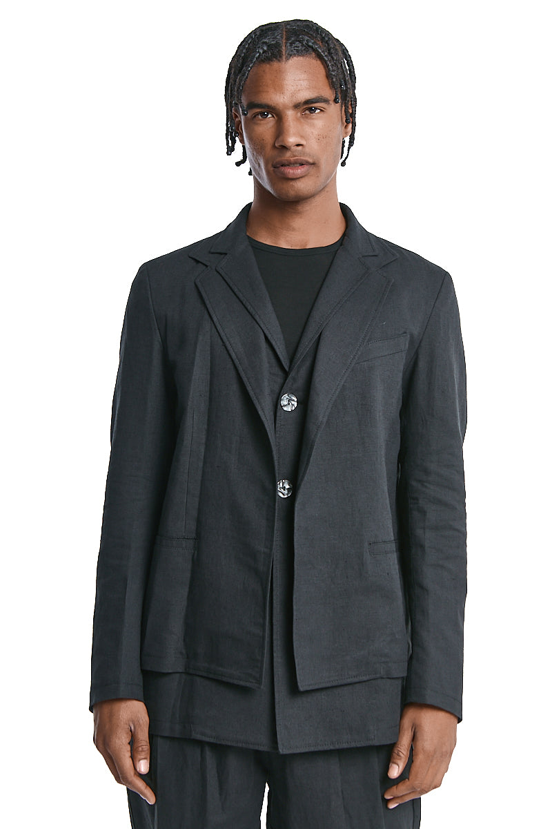 BLACK LINEN COTTON MUSLIN JACKET