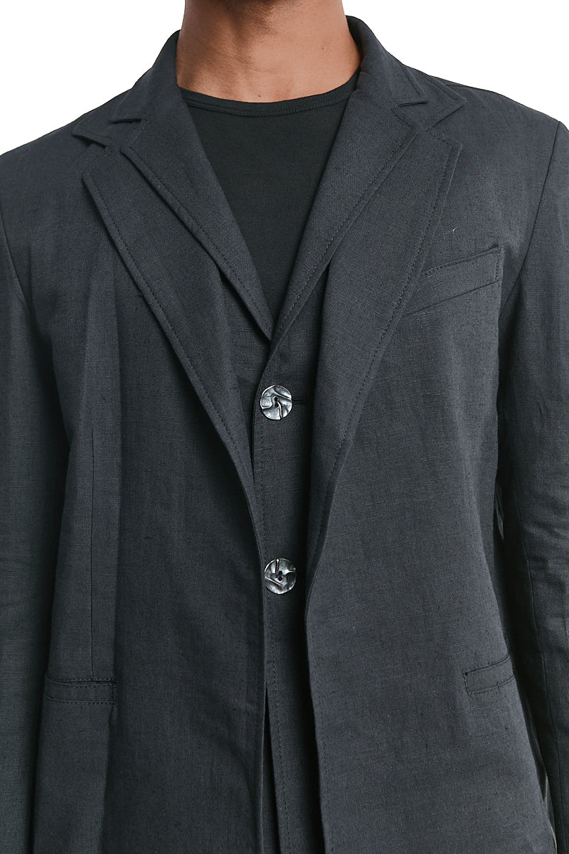 BLACK LINEN COTTON MUSLIN JACKET